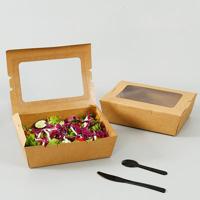 Caixa descartável biodegradável do empacotamento de alimento dos utensílios de mesa da salada 337gsm com janela