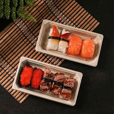 sushi biodegradável Tray With Pet Lid dos utensílios de mesa do bagaço do fast food da louça 11g