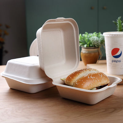 Parte superior biodegradável Nontoxic da polpa dos utensílios de mesa do bagaço 21g caixa do hamburguer do bagaço de 6 polegadas