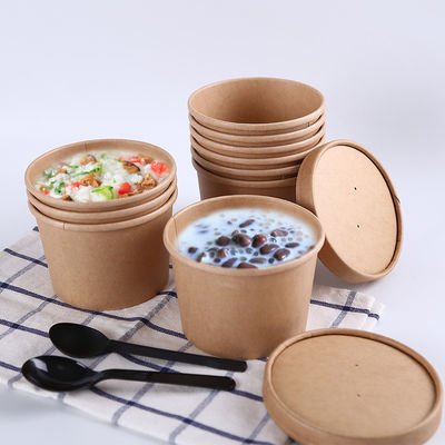 PLA que reveste a bacia de sopa biodegradável descartável 16oz do papel de embalagem dos recipientes da tomada para fora 24oz