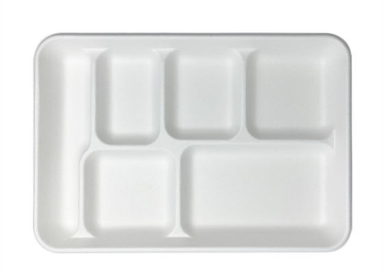 Utensílios de mesa biodegradáveis descartáveis do bagaço da escola 6 5 bandeja do almoço de 3 compartimentos