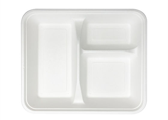 Utensílios de mesa biodegradáveis descartáveis do bagaço da escola 6 5 bandeja do almoço de 3 compartimentos
