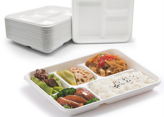 Utensílios de mesa biodegradáveis descartáveis do bagaço da escola 6 5 bandeja do almoço de 3 compartimentos