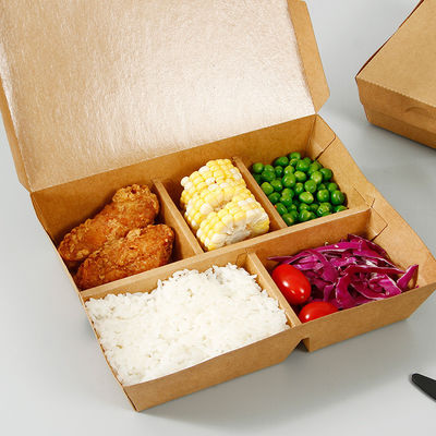 3 4 utensílios de mesa descartáveis biodegradáveis Bento Paper Lunch Box Kraft de 5 compartimentos 3MM
