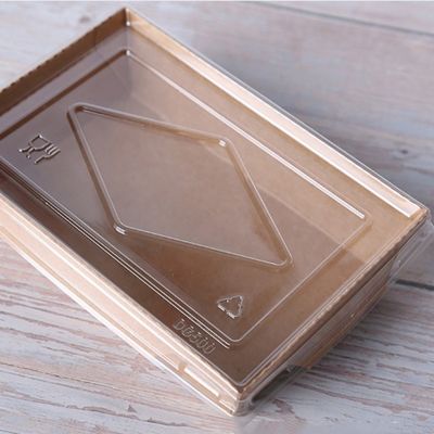 recipientes de alimento descartáveis do papel de embalagem Tray Sushi Food Box 300gsm de 500ml 600ml com tampas
