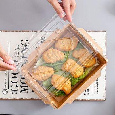 recipientes de alimento descartáveis do papel de embalagem Tray Sushi Food Box 300gsm de 500ml 600ml com tampas