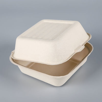 Parte superior biodegradável Nontoxic da polpa dos utensílios de mesa do bagaço 21g caixa do hamburguer do bagaço de 6 polegadas