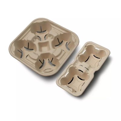 Os utensílios de mesa biodegradáveis livres plásticos 2 do bagaço 4 copos 28g removem o portador do copo de papel
