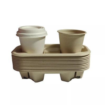 Os utensílios de mesa biodegradáveis livres plásticos 2 do bagaço 4 copos 28g removem o portador do copo de papel