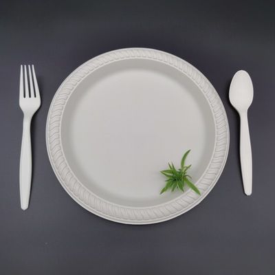 placas descartáveis da fécula de milho 10in redonda de 9in biodegradáveis em volta dos utensílios de mesa da placa