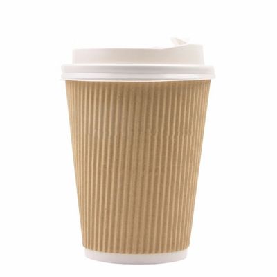 Parede reciclável do Tripple dos copos de papel da ondinha do PLA 12oz Kraft de 90MM picosegundo para o café