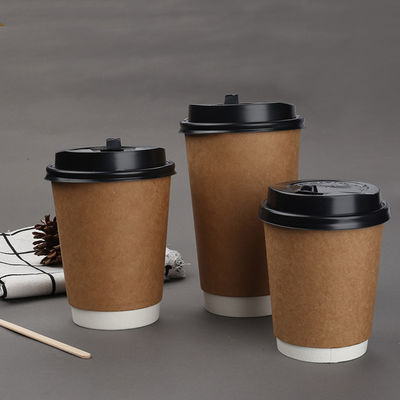 o PE de 10oz 12oz revestiu copos de café descartáveis dobro do copo de papel da parede com as tampas